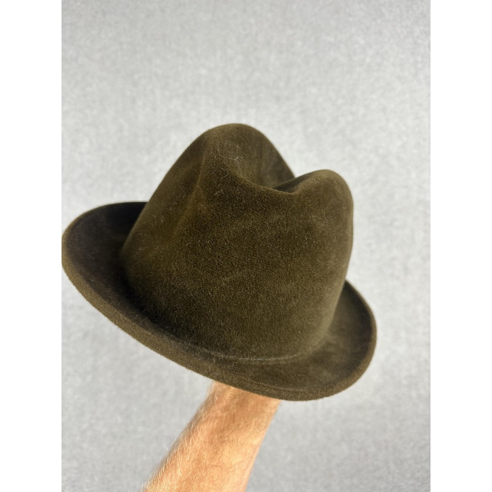 Vintage Knox Hat Fedora Fitted Very Small Green Wool Felt Lined Leather USA - Picture 3 of 10